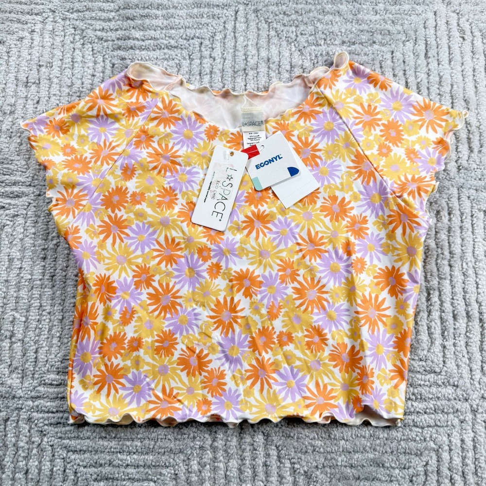 L*Space Wildflower Top Womens Large Floral Lettuce Edge Chic 70s Beach Retro NWT